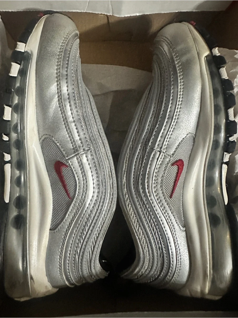 Nike Air Max 97 Silver with Red Swoosh